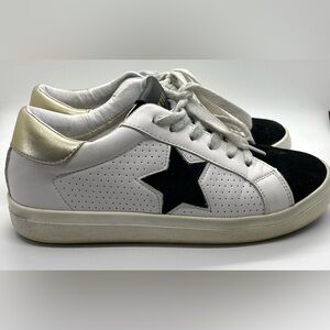 Steve Madden Womens 7M Starling Star White Black Gold Sneakers Sporty Activewear